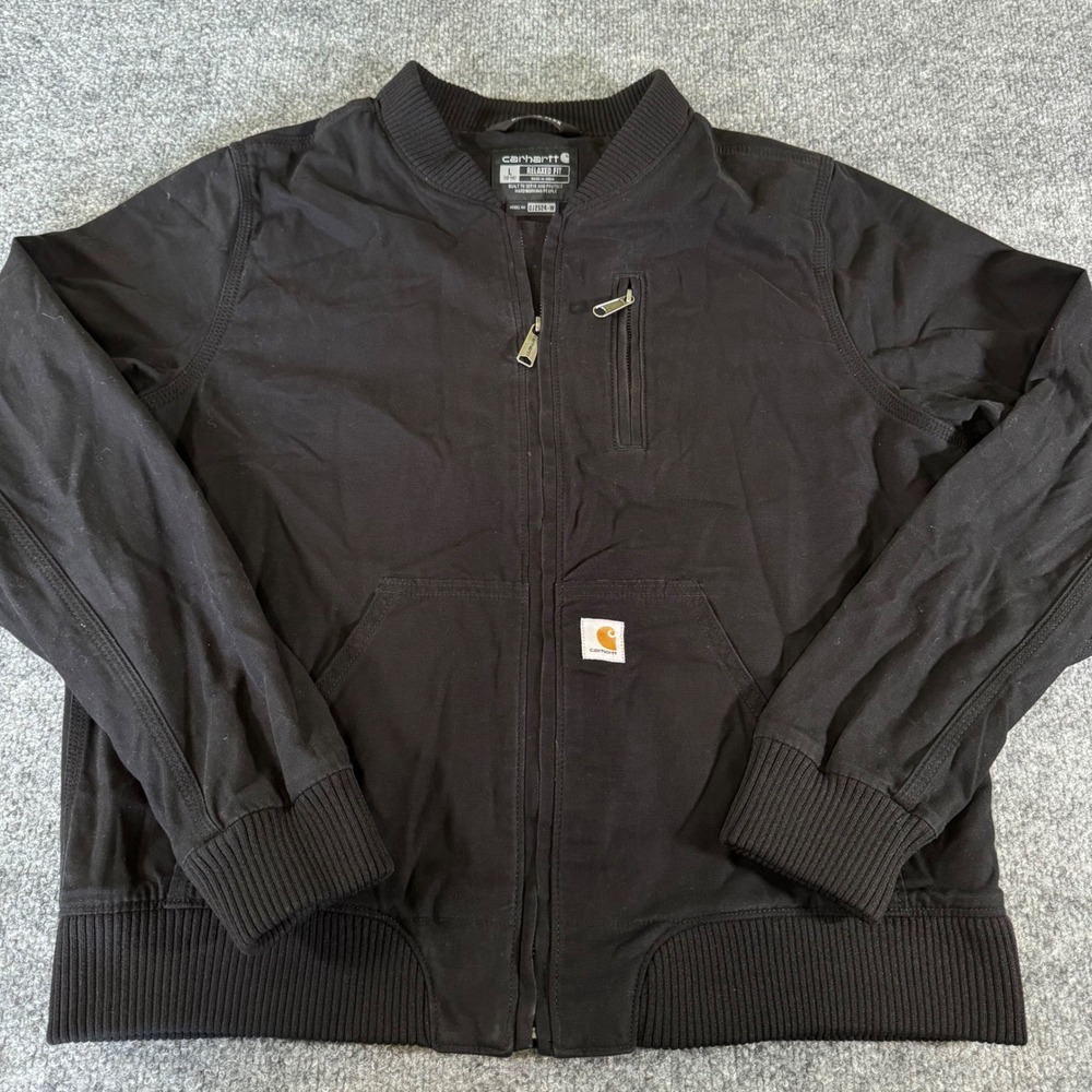 Carhartt Crawford Jacket Womens L Black Canvas Bomber Rugged Flex